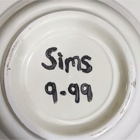 Vintage 1999 Hand Painted Serving Bowl Rimmed 11" Signed Sims Bold Rainbow - Picture 7 of 8